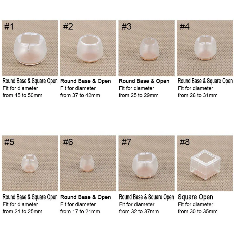 10Pcs Silicone Caps Felt Pads for Sqare /& Round Chair Leg Table Feet