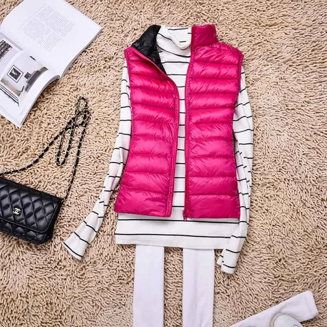 2018 New Women Waistcoat Sleeveless Jacket Coat Winter Ultra Light White Duck Down Vest Female Slim Warm Vest Women's Windproof 1
