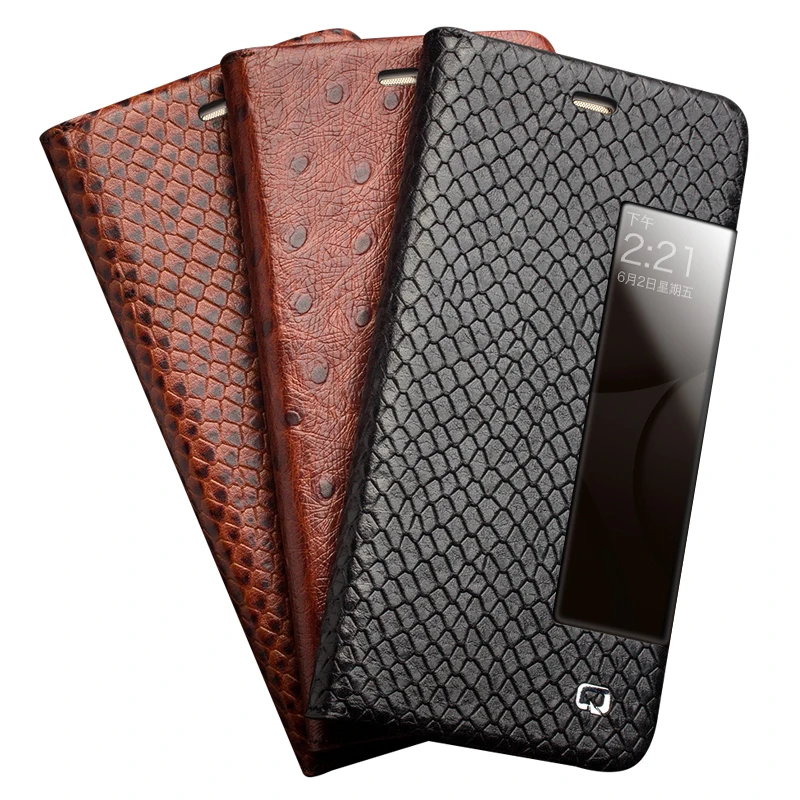 QIALINO Sleep Wake Function Case for Huawei Ascend P10 Handmade Genuine Leather Ultrathin Flip Cover HUAWEI Plus | Мобильные