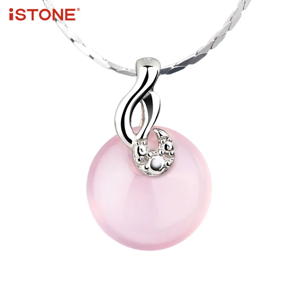 

iSTONE Natural Gemstone Pink 925 Sterling Silver Pendant Necklace Rose Quartz Heart Pendant Fine Jewelry Gift for Lover Besite