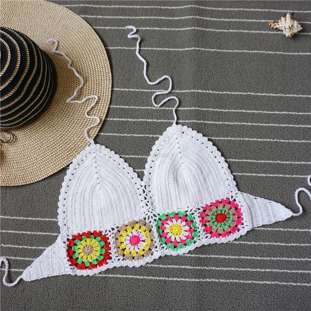 

Aipbunny 2018 Floral Crochet Knitted Halter Sexy Bikini Tops maillot de bain femme Swimwear Bathing Suit Women Swimsuit biquinis