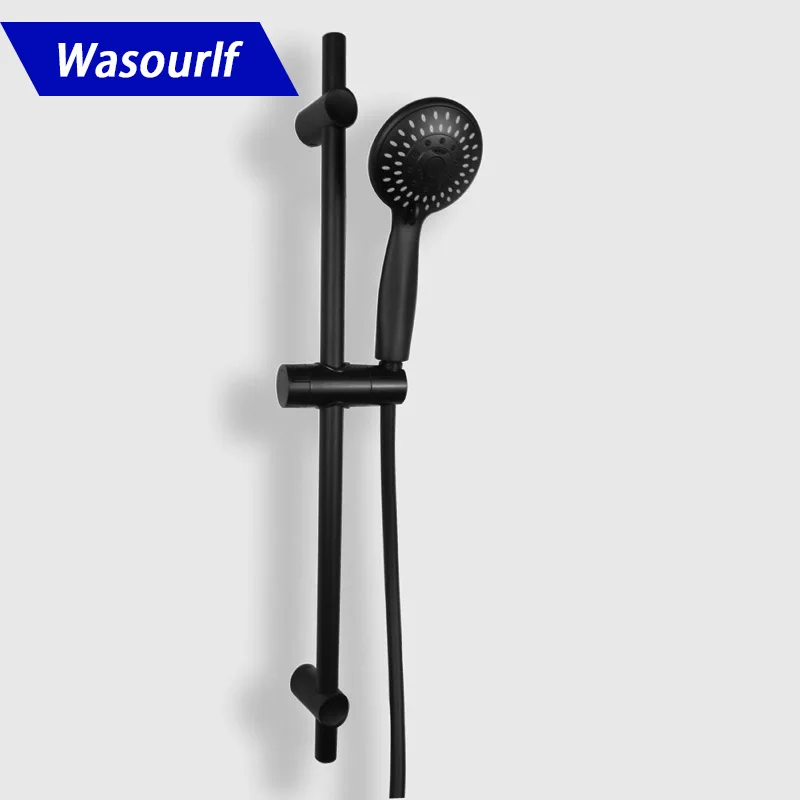 WASOURLF shower sliding bar black stainless steel plastic shower head