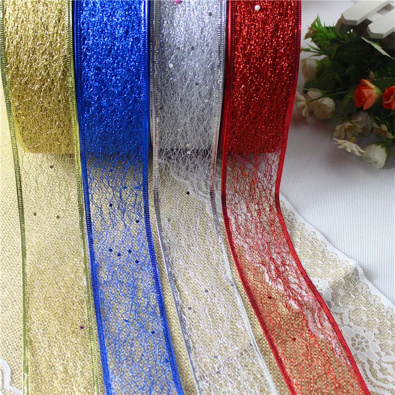

2M Glitter Ribbon Blue White Gold Ribbons Wedding Birthday Party Ribbons For Crafts Christmas Tree Decoration Accessories