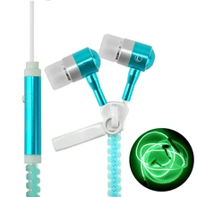 Metal Zipper Luminous Earphones Glow In The Dark Headphones Glowing Stereo Bass Sport Running Headset Night Lighting Handsfree