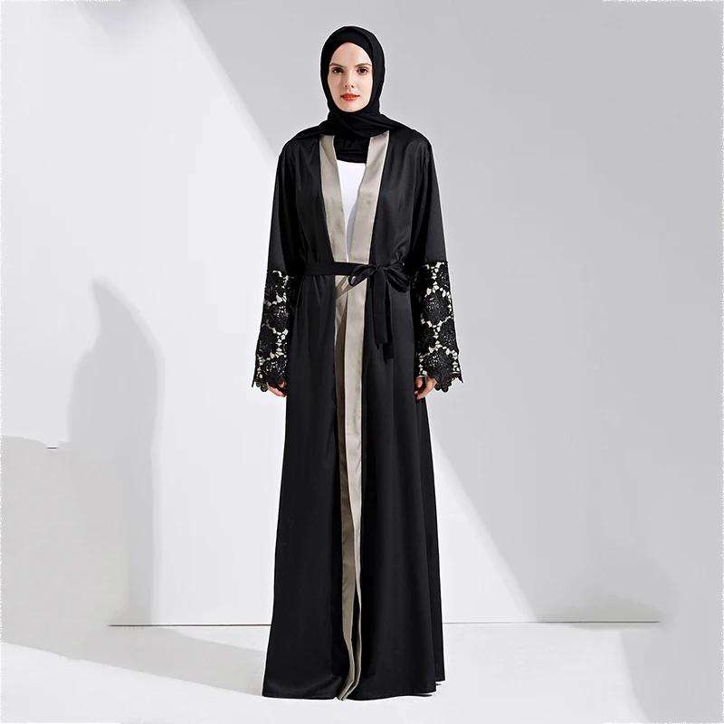 

Muslim Lace Maxi Dress Open Abaya Black Cardigan Middle East Ramadan Arab Islamic Clothing Long Robe Gowns Tunic Kimono Jubah