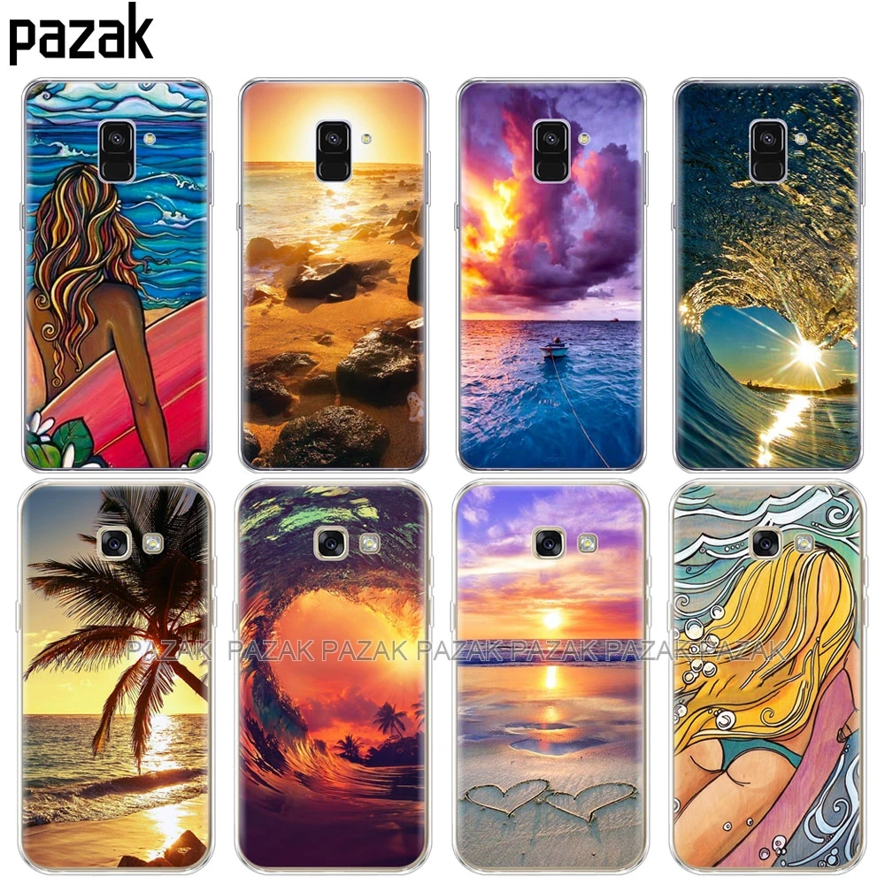 Силиконовый чехол для телефона Samsung Galaxy A6 A8 2018 A3 A310 A5 A510 A7 2016 2017 серфинг закат море |