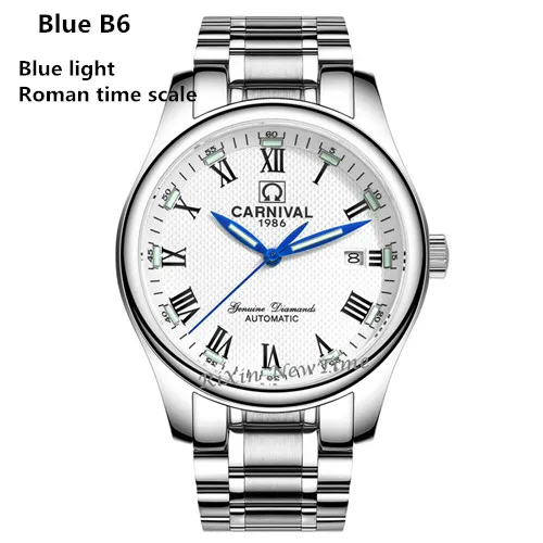 Карнавал Тритий Светящиеся военные автоматические механические мужские часы сапфир люксовый бренд полностью стальные часы montre horloge - Цвет: Blue B6 C8733SRW