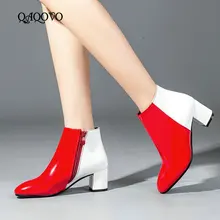 Fashion Patent Leather Ankle Boots Women Spring Autumn Square High Heel Zipper Boots Round Toe Woman Shoes Gold Red Black Silver Fashion Patent Leather Ankle Boots Women Spring Autumn Square High Heel Zipper Boots Round Toe Woman Shoes Gold Red Black Silver