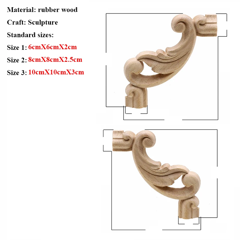 Винтажная Неокрашенная древесина наклейки с резьбой угловая аппликация, рама для домашней мебели настенные двери шкафа декоративные деревянные миниатюрные ремесла