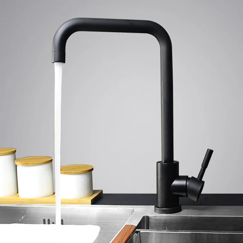 

1pc Stainless Steel Hot and Cold Wall Basin Mixer Tap Bathroom Sink Faucet Swivel Spout Bath With Single Lever In Matt Black