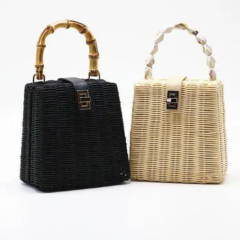 

New Style Straw Shoulder Bag Women Summer Rattan Bag Handmade Woven Beach Circle Bohemia Fashion chain shoulder bag