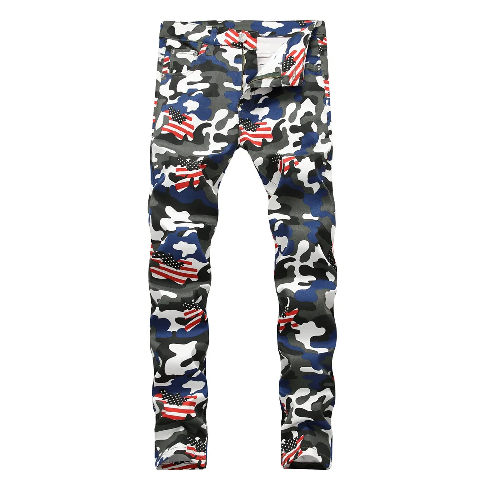 Men's Camouflage UK USA Flag Print Jeans Men Slim Skinny Printed Biker Jeans Casual Hip Hop Denim Pants Drop Shipping 13 colors - Цвет: 5634