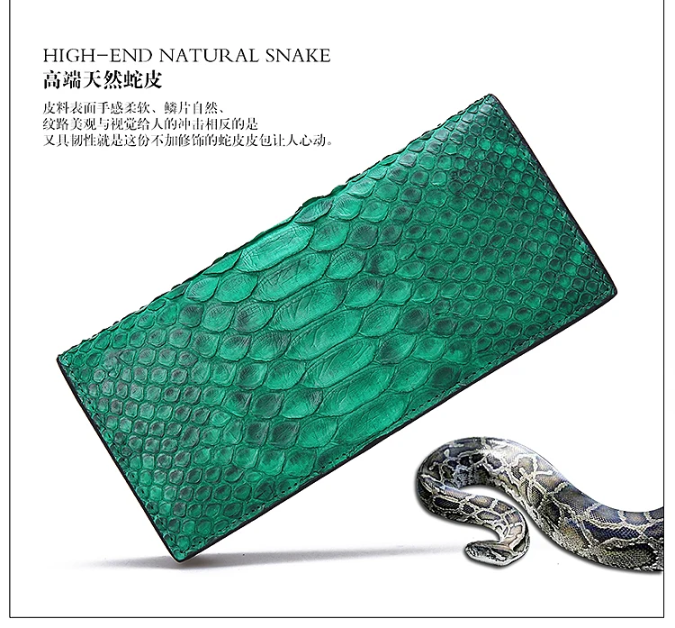 

100% Genuine/Real python skin leather long women wallets and purse, Green