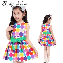 Nouveau Enfants de Mousseline de Soie Big Polka Dot Robe Enfants Filles Points Colorés Arc Princesse Robes D’été Sans Manches Plage Vêtements tyh-40535