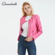 Queechalle весенне-осенняя Женская куртка из искусственной мягкой кожи, байкерская куртка с длинным рукавом, Женская куртка из искусственной кожи на молнии