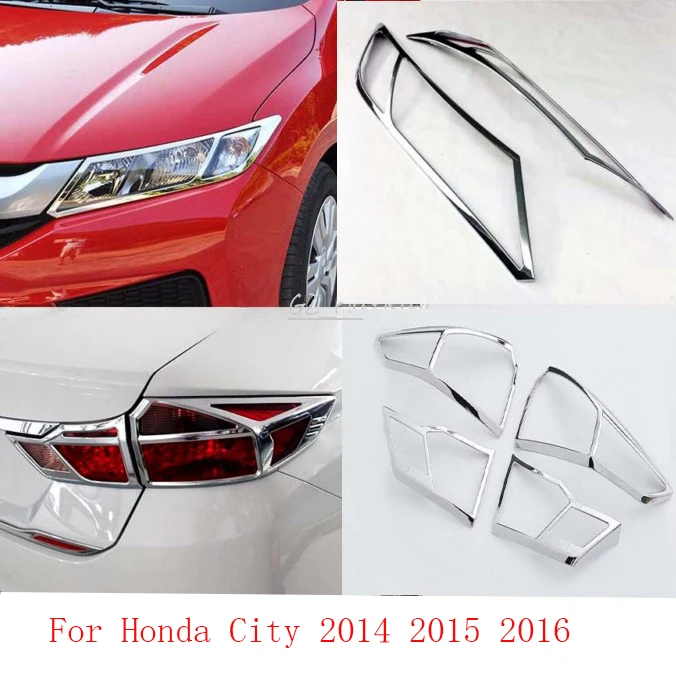 

For Honda City 2014 2015 2016 ABS Chrome Front + Rear Light Lamp Cover Trim 6pcs
