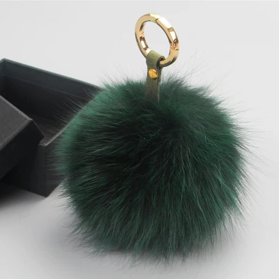 Меховой брелок из натурального Лисьего меха с помпонами из натурального Лисьего меха, фирменный брелок для сумки, женские зимние аксессуары - Цвет: green