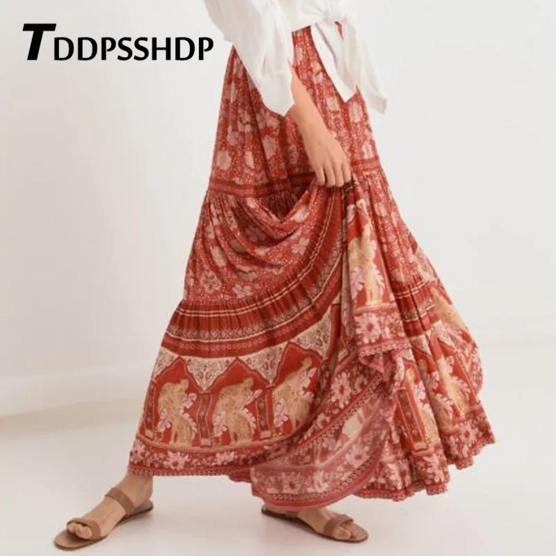 Красный гвоздики печати эластичный пояс ремень для женщин юбка Новинка года плиссированные модные женские юбки