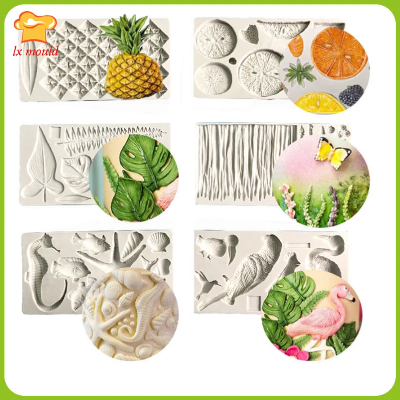 

Fondant Dry Pes Silicone Mould Flamingo Parrot Toucan Tortoise Leaf Tropical Plant Starfish Free Shipping