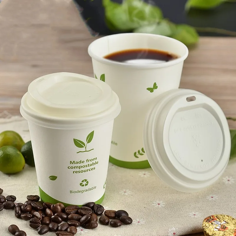 Compostable стаканчики из пла одноразовые бумажные стаканчики Biodegrade Вода Кофе Молоко чай крышка чашки 50x8 oz 12oz 16oz 260-500 ml белый