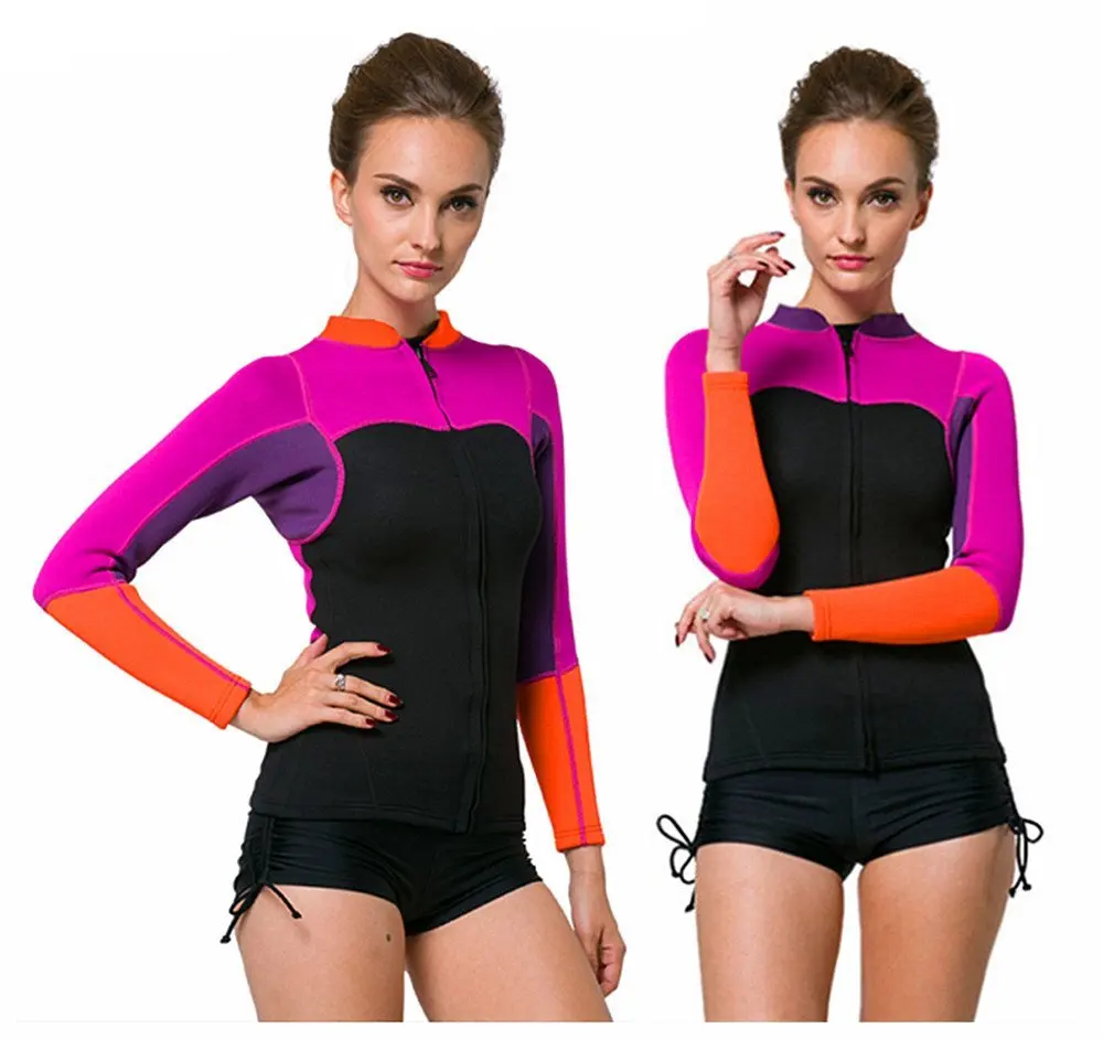 2017 2MM Neoprene Diving Wetsuit Tops Women 's Swim Shirt Long Sleeve