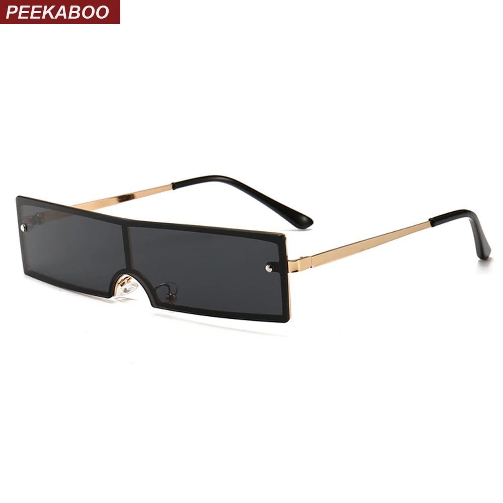 Peekaboo маленькие узкие прямоугольные солнцезащитные очки мужские черные цельные Квадратные Солнцезащитные очки в металлической оправе для женщин Ретро красное золото