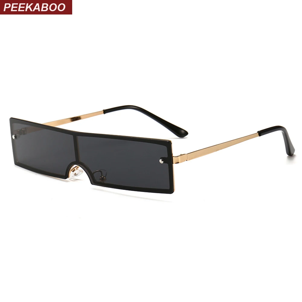 

Peekaboo small narrow rectangle sunglasses men black 2019 metal frame one-piece square sun glasses for women retro red gold