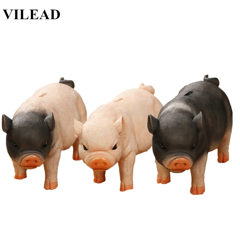 

VILEAD 10.2'' Resin Simulated Pig Money Box Figurines Cute Pig Piggy Bank Animal Pig Model Miniatures Home Decor Gifts for Kids