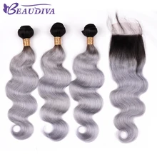 BEAUDIVA Brazilian Hair Weave Bundles Body Wave 100% Human Hair 2 Or 3 Bundles With Closure TB Gray Color Hair Extensions