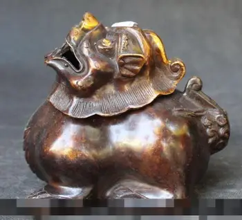 

Free shipping S00182 5" Chinese Bronze Gilt Auspicious Animal Beast Incense burner censer Statue