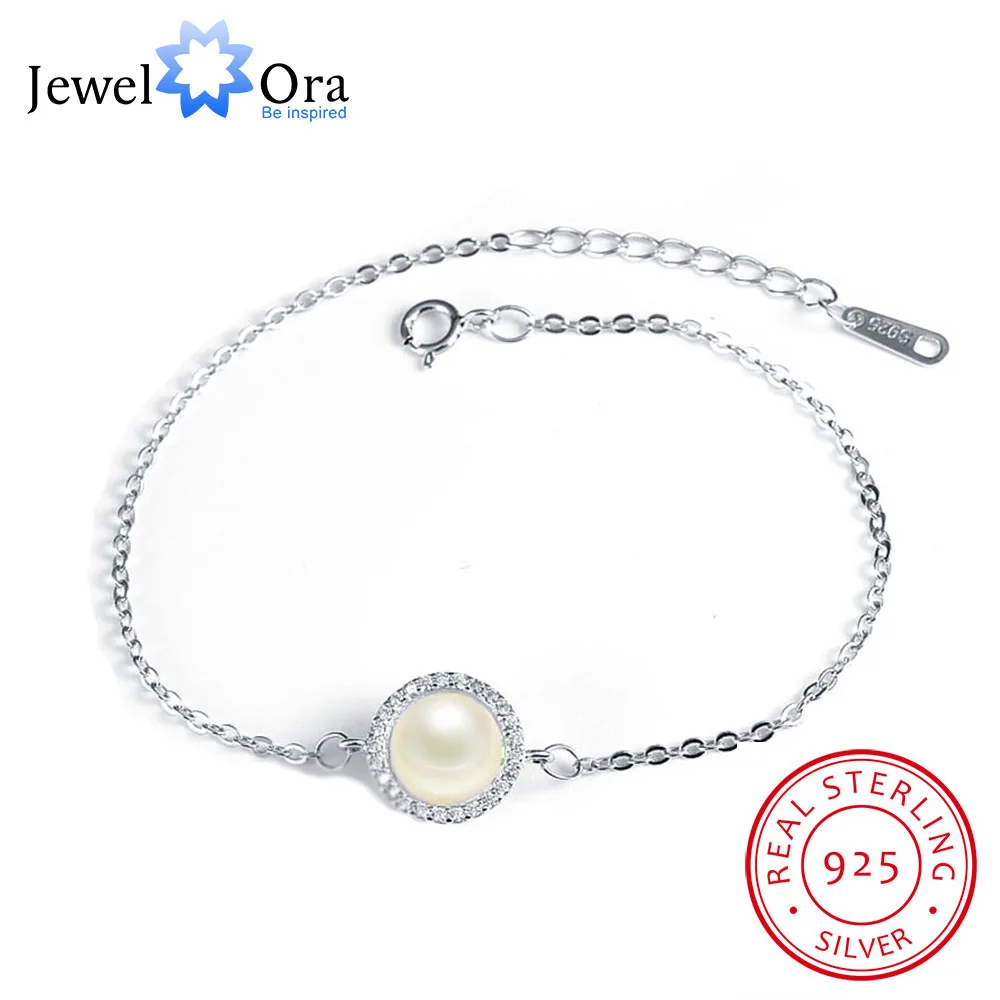 Изящные Браслеты из Рафинированного Серебра 925 для женщин, Классически свадебные кубических браслеты c жемчугом,Бижутеря /ювелирные изделия подарок для девушки/ мамы(JewelOra BA101906