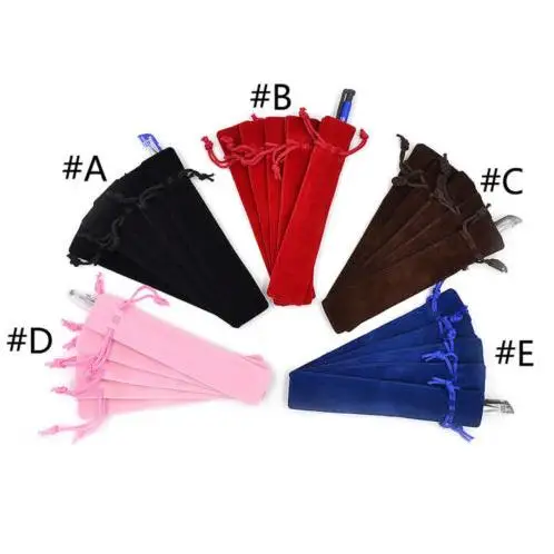 

Brand new 5 Pcs Pen Case With Rope For Rollerball /Fountain/Ballpoint Pen Velvet Pen Pouch Holder Single Pencil Bag