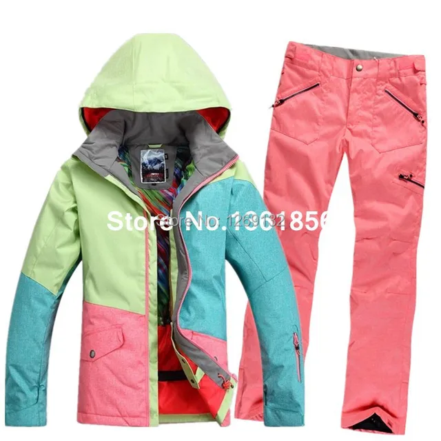 Cheap 2014 Pop Sale Cowboy Lady Women Ski Suit Colorful Match Snowboard Warm Ski Jacket+Pants Windproof Waterproof Ski Sets