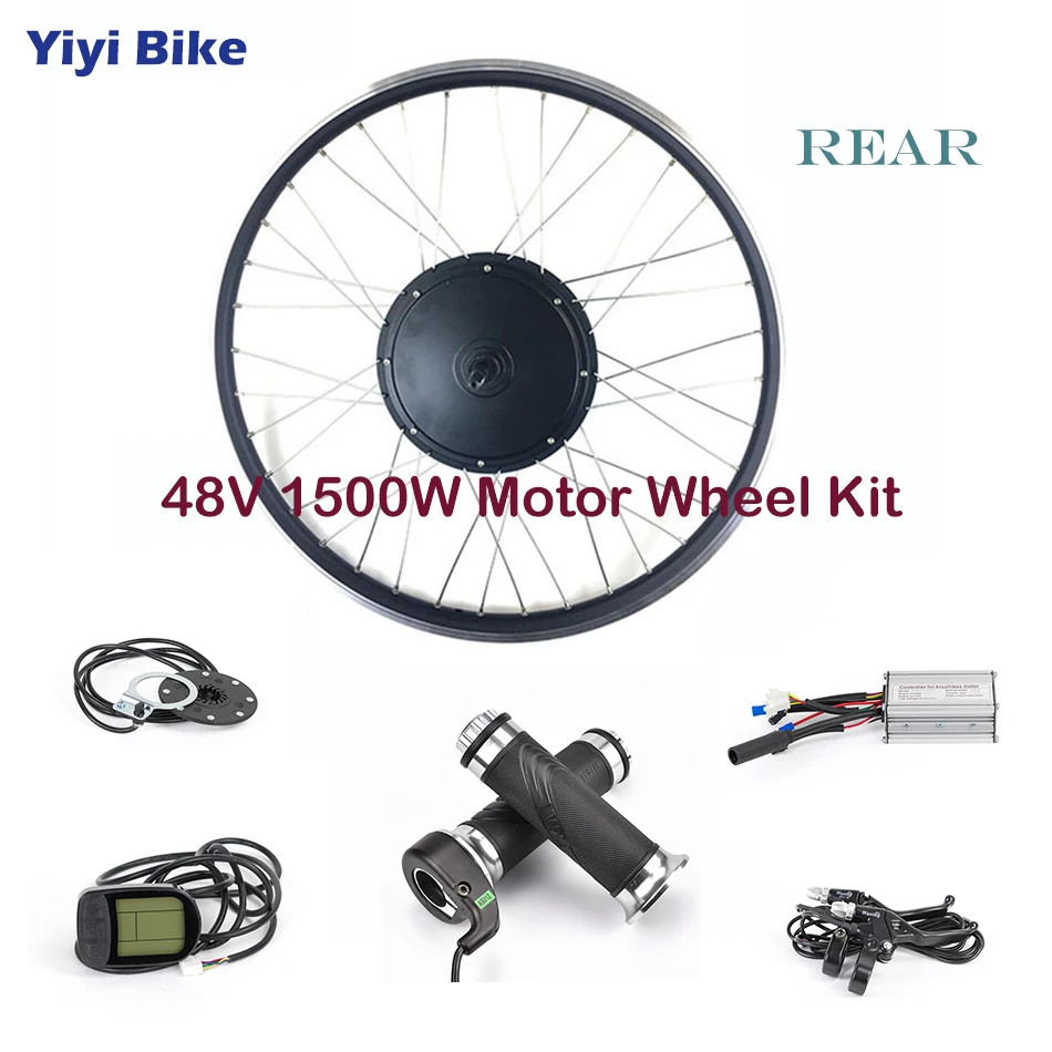 Clearance 48V 1500W Rear Motor Wheel Electric Bike Non-gear DC Motor Brushless Motor Controller LCD Display Aluminum Alloy Throttle kit 0