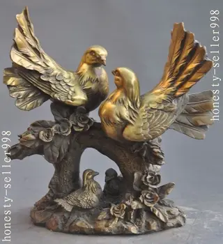 

wedding decoration 9" chinese pure Carve brass Magpies bird lucky Auspicious art statue sculpture