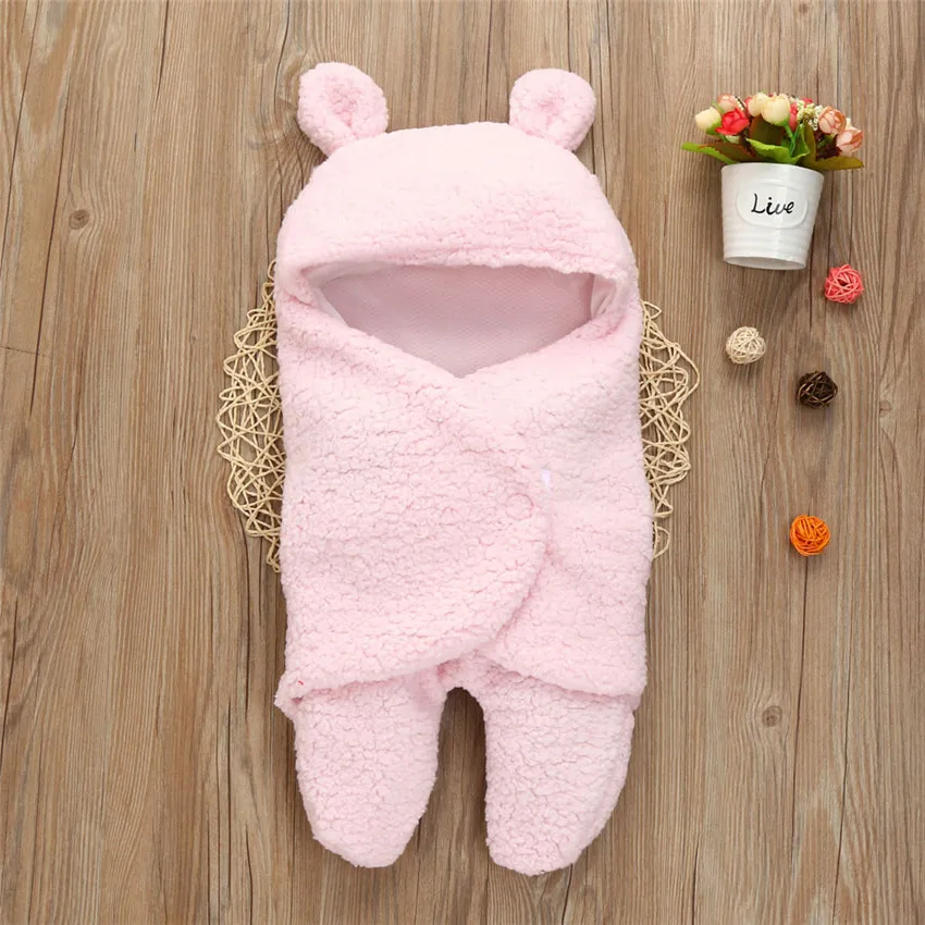 

Baby Boy Girl Polar Fleece Fabric Infant Swaddle Sleeping Wrap Blanket Photo Prop Little Ear Hoodie Warm Blanket Bear Outfit X*#