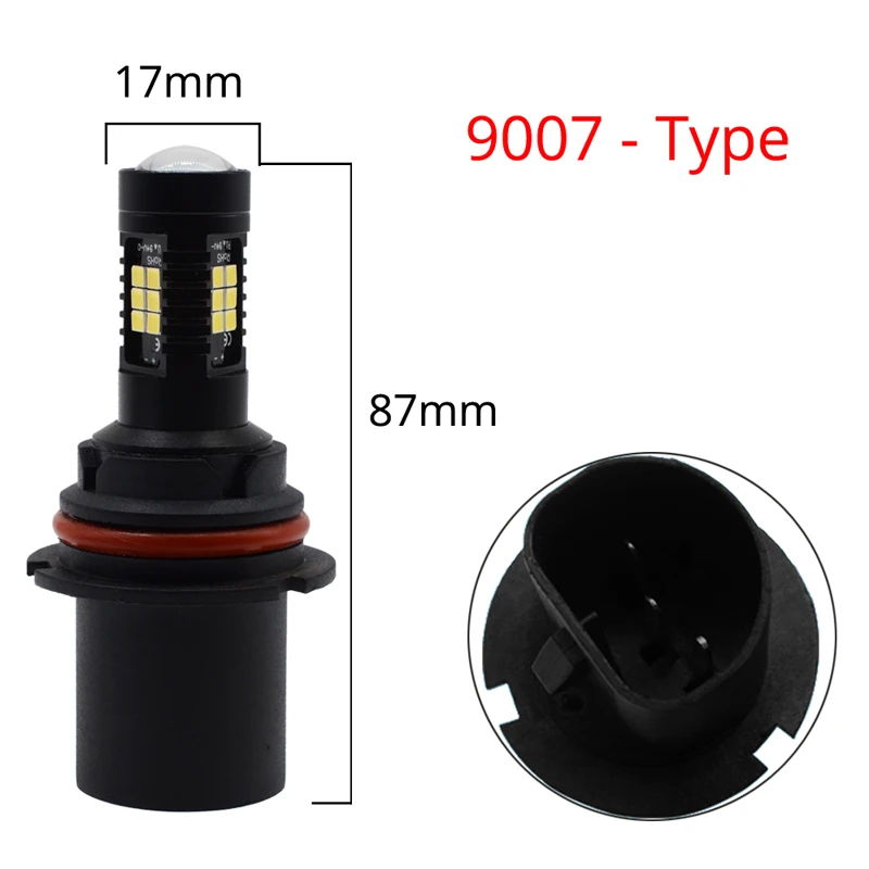 1 шт фара 9004 9005 9006 9007 H4 H7 H8 H10 H16 P13W R5W 3030 чипы 21 SMD 1260LM DRL 9~ 20V противотуманная фара в сборе - Испускаемый цвет: 9007