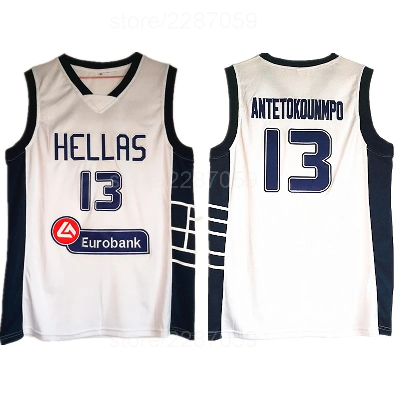 

Ediwallen The Alphabet Basketball 13 Giannis Antetokounmpo Jerseys Cheap Sale Men Greece Hellas Jersey White Color Stitched