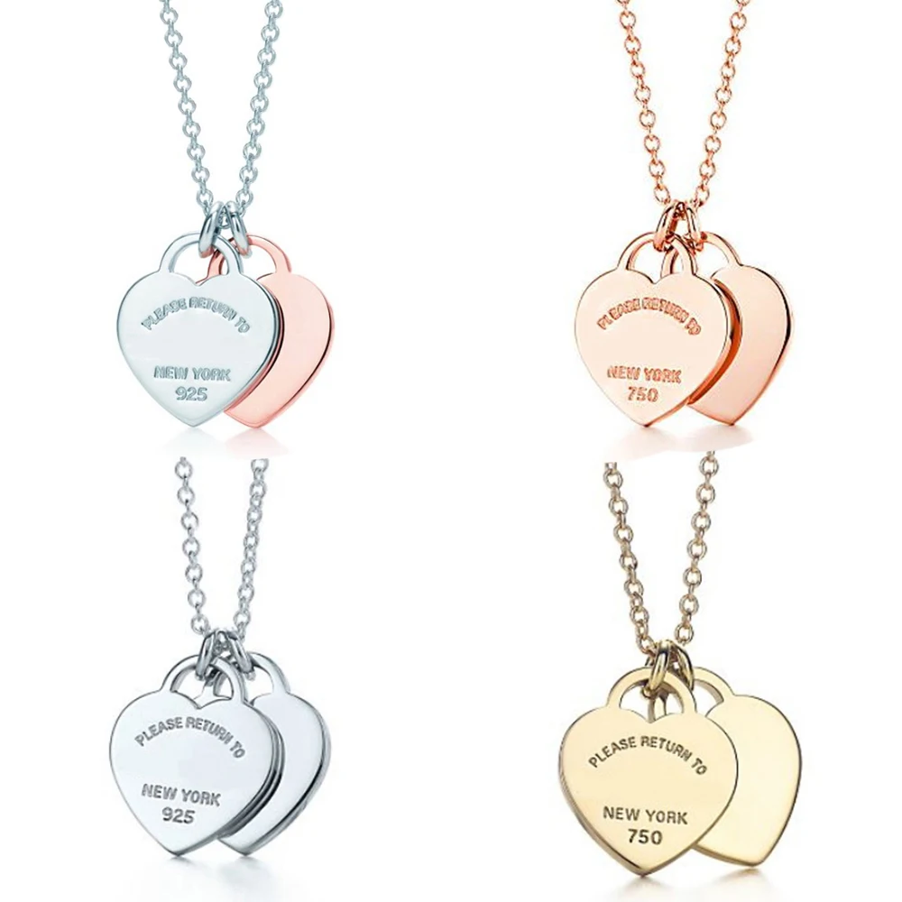 

Kaliyah 100% Dual Heart Blocked Gold Color Silver Ping Pink Collar Gold Clavicle Miss's Present Chain
