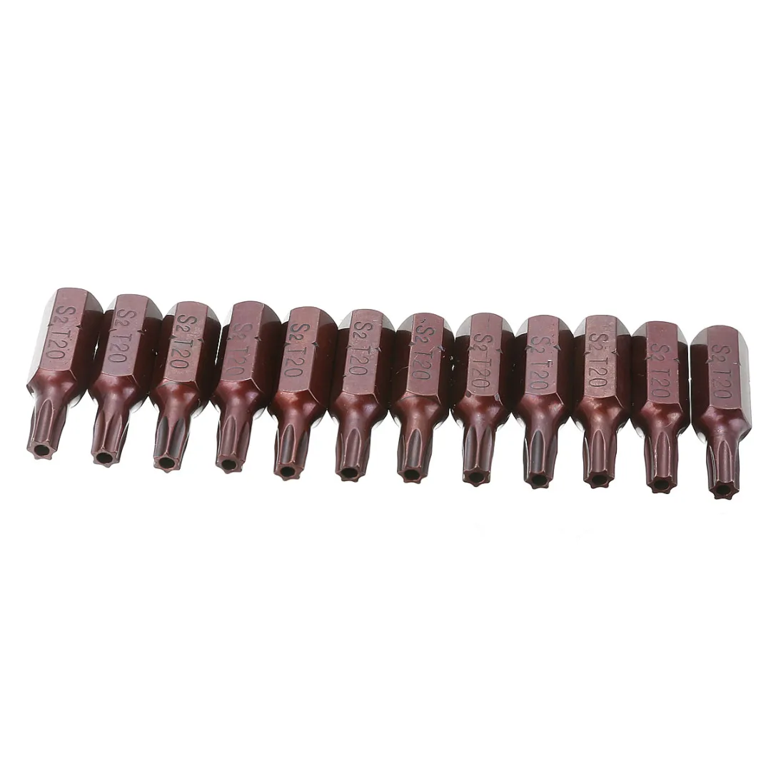 12Pcs 25mm 1/4" Hex Shank Screwdriver Magnetic T20 Torx Security Screwdriver Bits With Hole For Electric Drill Hand Tool