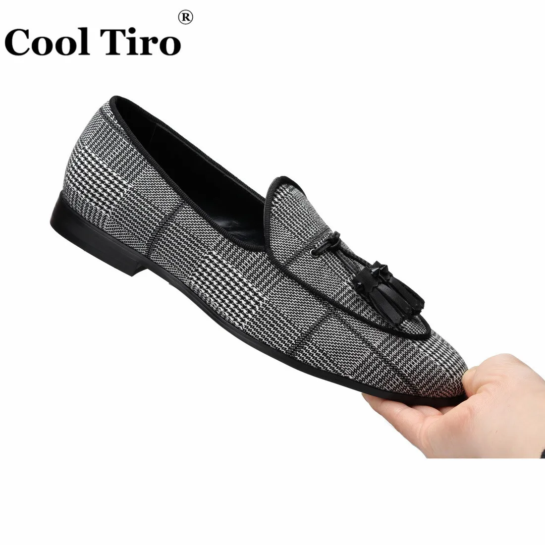 Gingham Men's Loafers With Tassels Flats (6)