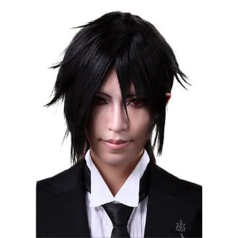 

Black Butler kuroshitsuji Sebastian Michaelis Short Black Styled Synthetic Hair Cosplay Wig For Men Halloween Costume + Wig Cap