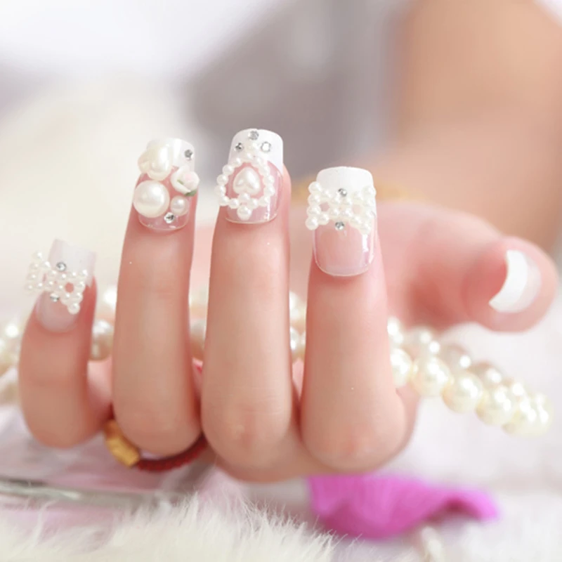 Nodig uit plek Speel Nieuwe aanbieding ~ super mooie bruid Manicure patch nagel parel een nep  nagels Manicure afgewerkt piece0193|manicure nail care|nail polish bottle  capnails french manicure - AliExpress