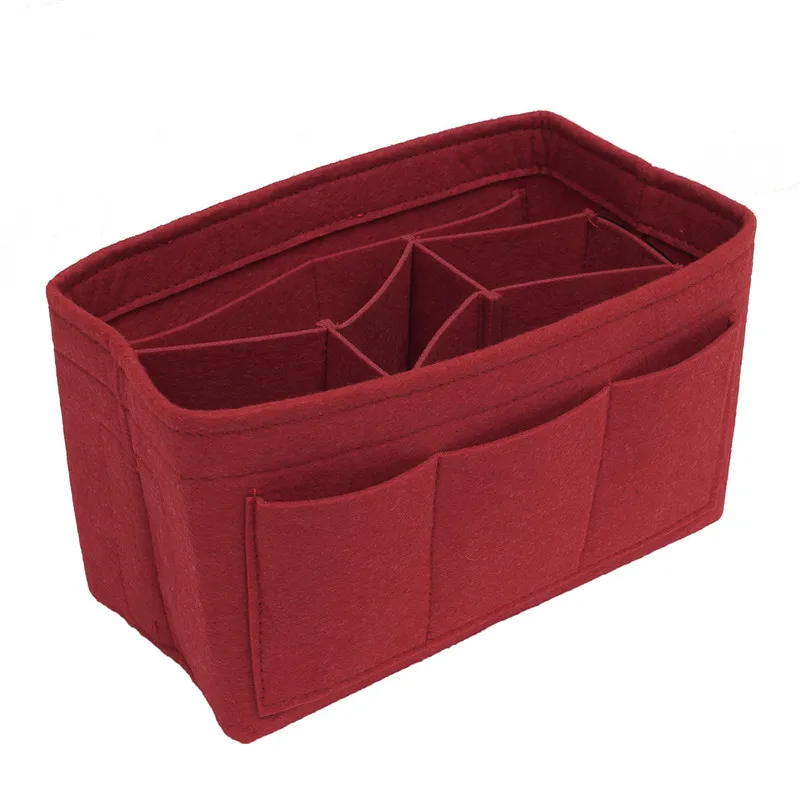 Best Felt Fabric Handbag Tote Purse Red 22x11x13 Women Cosmetic Organizer Foldable Travel Bag Multiple Pockets Makeup Storage Bags