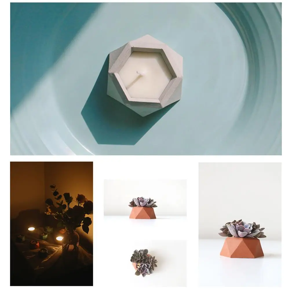 Silicone Mold Geometric Polygonal Concrete Flower Pot Molds Gypsum Cement Fleshy Flowers Bonsai Ashtray Candle Holder Mould