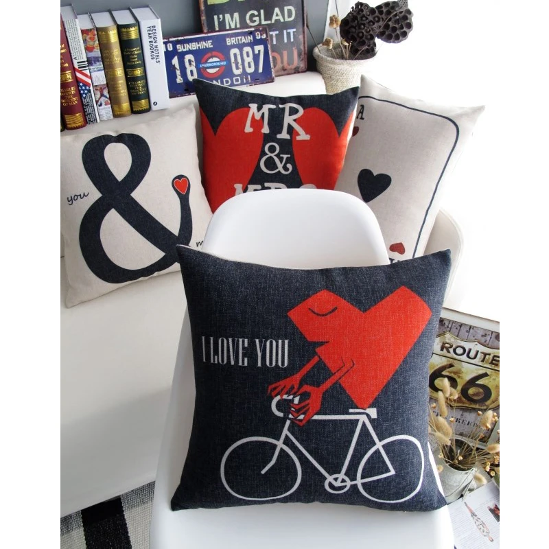 Nordic Simple Solid Black Red Heart Cushion  Mr & Mrs Lover Pillow Cover Home Decorative Decor Sofa Pillowcase