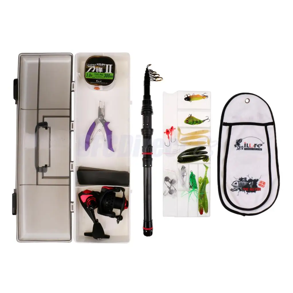 

Fishing Rod and Reel Combos Telescopic Saltwater/Freshwater Fishing Rod Full Kit with Hooks Lures Box
