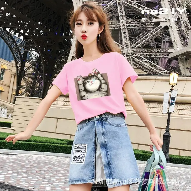 التطريز t قمصان t قميص فضفاض س الرقبة camiseta النساء السود قمم تي شيرت المرأة المحملة قميص فام 2019 القطن camisetas