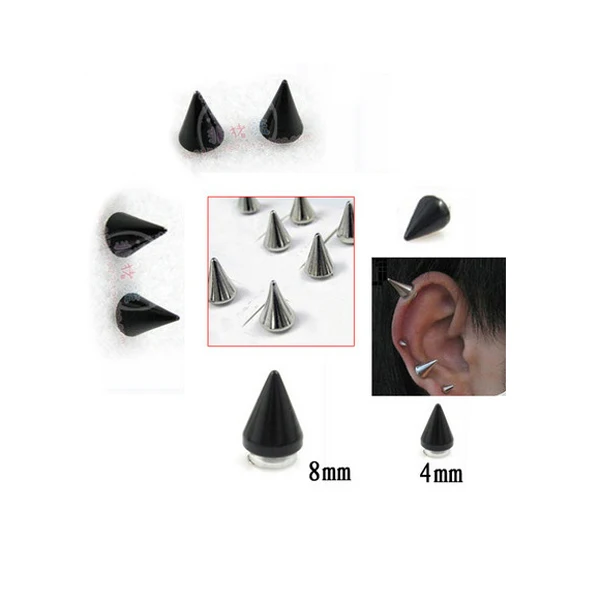 

2pcs Spike Silver Black Magnetic Stud Earring Pair Gothic Goth Rock Punk Style for men male 4mm 8mm