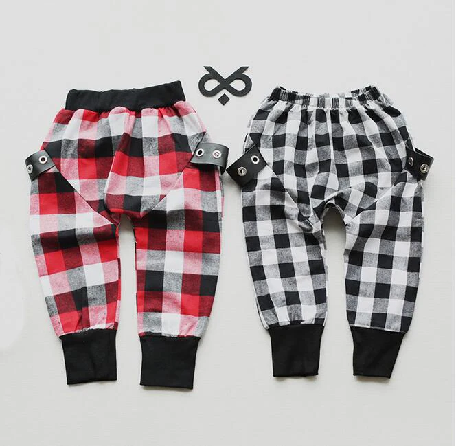 6pcs/lot Baby boys pants kids children clothing plaid trousers girls